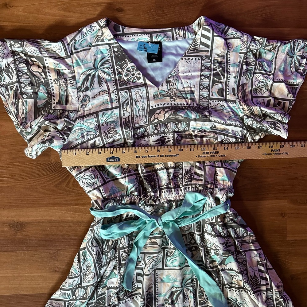 Disney Multi-Color Tropical Print Dress with Mint Belt - Picture 4 of 9